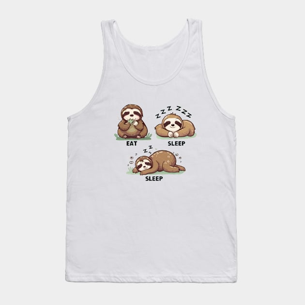 Eat, Sleep, Sleep: Sloth Tank Top by TooplesArt